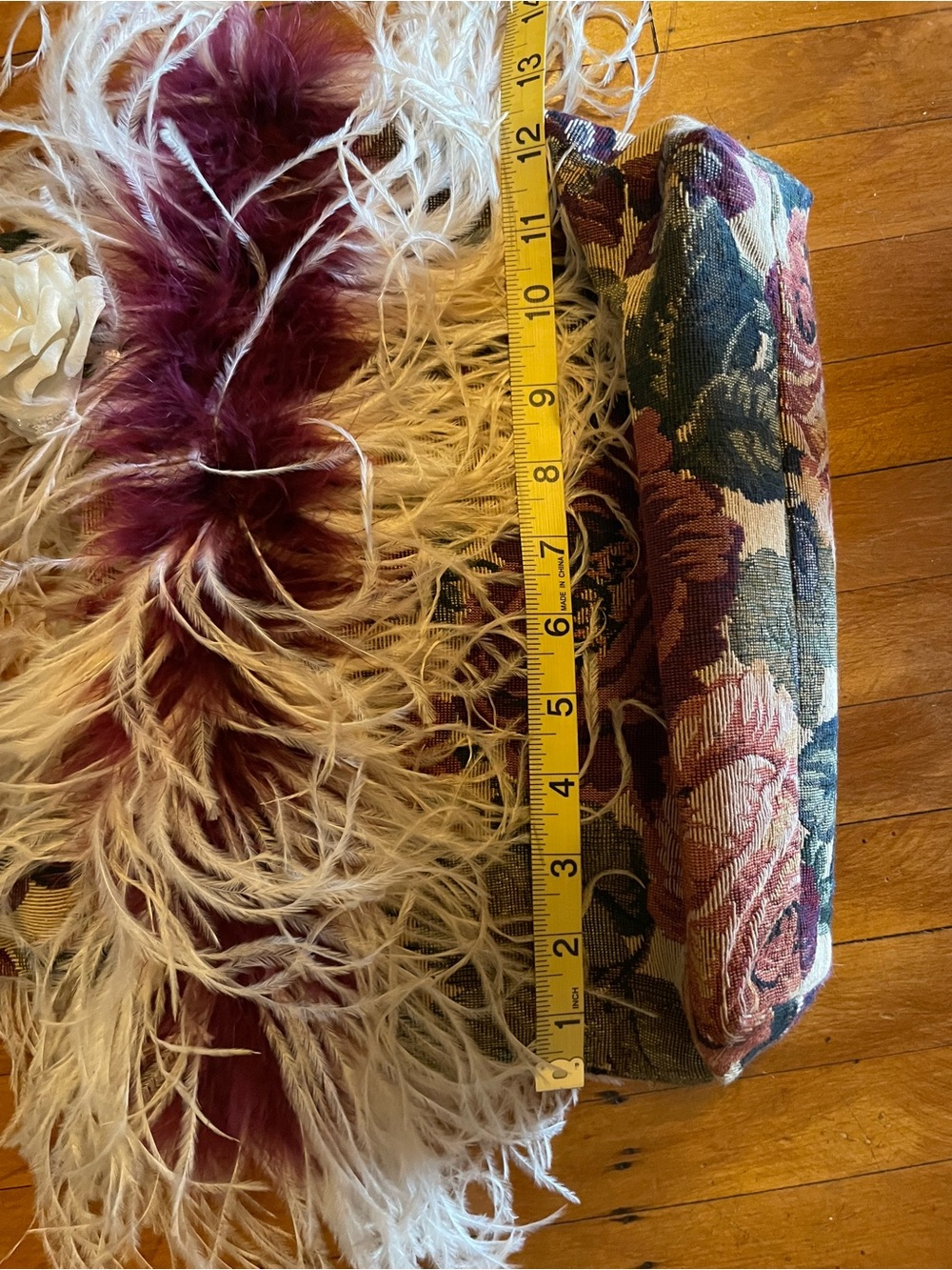 Artifacts Floral Tapestry Tote with Cream Feather Trim - Picture 10 of 10